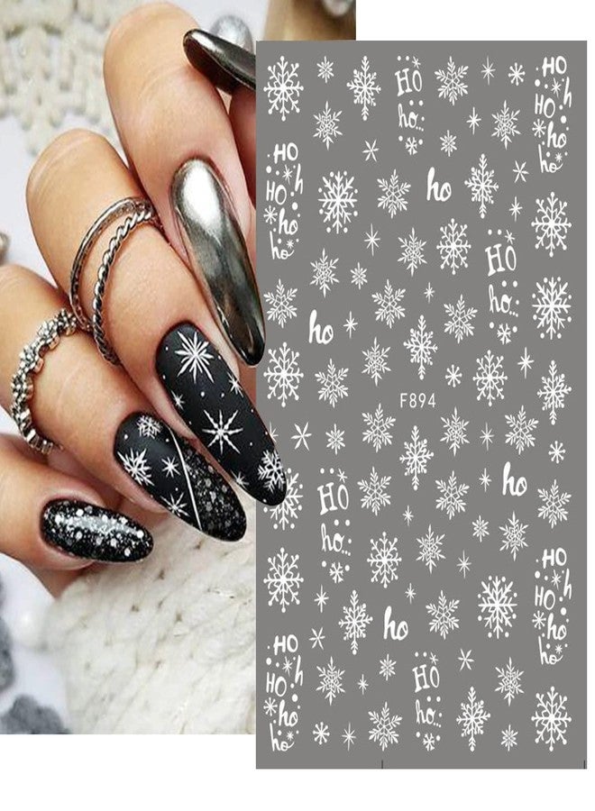 BSBTBZ 8PCS Snowflake Nail Art Stickers White Glitter Snow Nail Design 3D Self Adhesive Nail Decals Snowflakes Sticker for Nails Art Accessories Shiny Decal Manicure Winter New Year Christmas Nail Decoration - Image 2